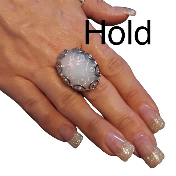 Opalite 316L Stainless Steel Ring sz 7 Solitaire Big Statement Ring Effervescent - Picture 2 of 10
